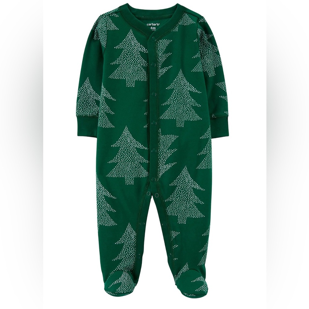 Carter’s Printed Christmas Tree Footie Snap Pajamas - Evergreen Dark Green